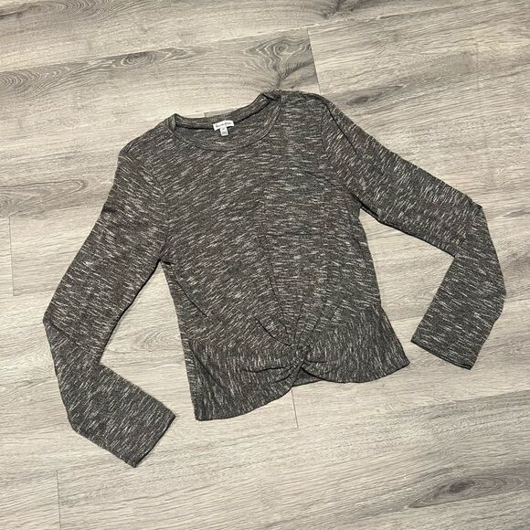 Love, fire Grey Heather Long Sleeve Top with Twist in the Front - Picture 1 of 9
